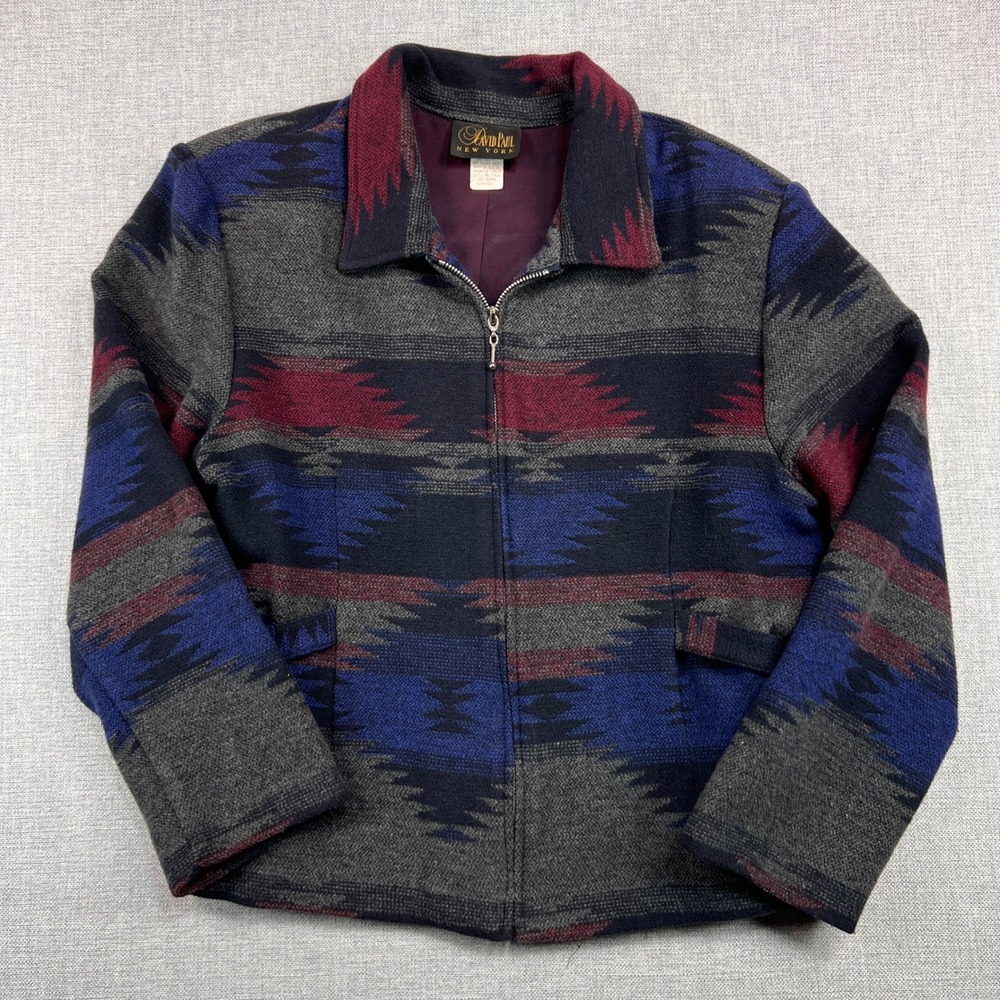 VTG 90s David Paul New York Wool Blend Aztec Jacket Women‎ Large Navajo Western